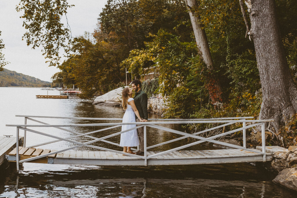 A couple stand on a bridge on Candlewood Lake in New Milford, CT